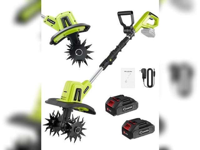 Lot 96-163907 - Saker 22V Cordless Electric Garden Tiller Cultivator, Lightweight Rototiller for Gardening, 9-Inch T...