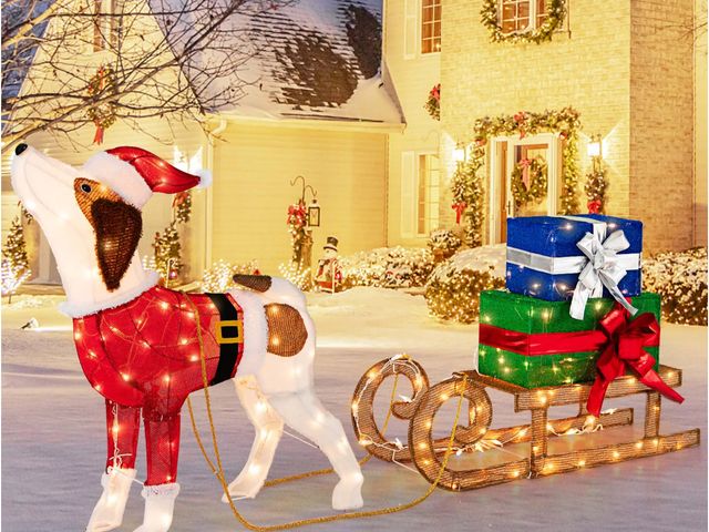 Lot 96-197705 - Costway Pre-Lit Christmas Dog Sleigh &amp; Gift Boxes Combo Xmas Decoration with 170 Lights
Open box...