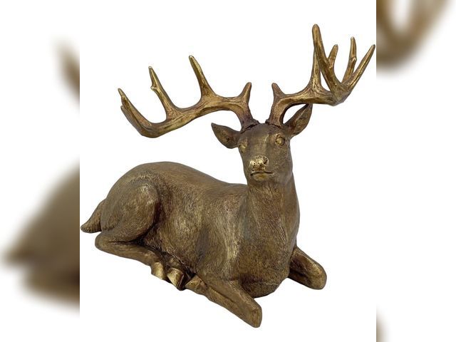 Lot 96-221769 - Galt International Gold Resin Reindeer Statue Tabletop Christmas Decoration 14.5" Deer Figurine Orna...