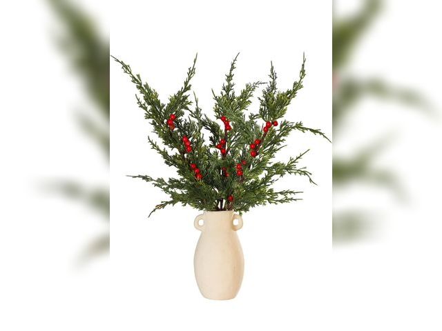 Lot 96-212238 - Hoteam 6 Pcs 24 Inch Christmas Faux Cedar Spray with Red Berry Stems Artificial Pine Branches Faux C...