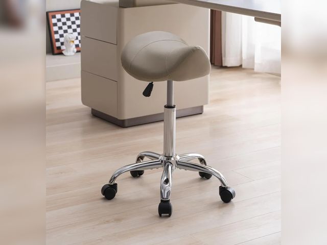 Lot 96-164234 - Saddle Stool, Swivel Saddle Stool with Wheels, Adjustable Rolling Stool 18"-26", Faux Leather Rollin...