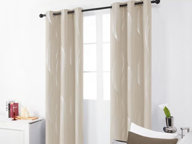 Lot 96-232721 - Deconovo Room Darkening Curtains, Silver Wave Foil Printed, Thermal Insulated Grommet Curtain for Nu...