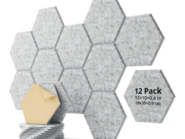 Lot 96-193380 - 12 Pack Acoustic Panels Sound Absorbing, Self Adhesive Sound Proof Panels, Hexagon High Density Soun...