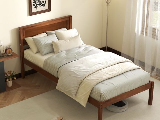 Lot 96-227254 - Queen Size Bed Frame with Wooden Headboard and Slat Support MSRP $115.99 New