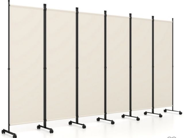 Lot 96-226813 - Costway Room Divider, 6-Panel Folding Privacy Screen with Lockable Rolling Wheels for Home Beige MSR...