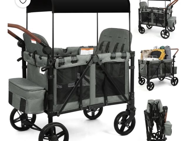 Lot 96-232609 - Vomeast Wagon Stroller for 4 Kids, 3-in-1 Outdoor Baby Stroller Wagon with Canopy, 5-Point Harness, ...
