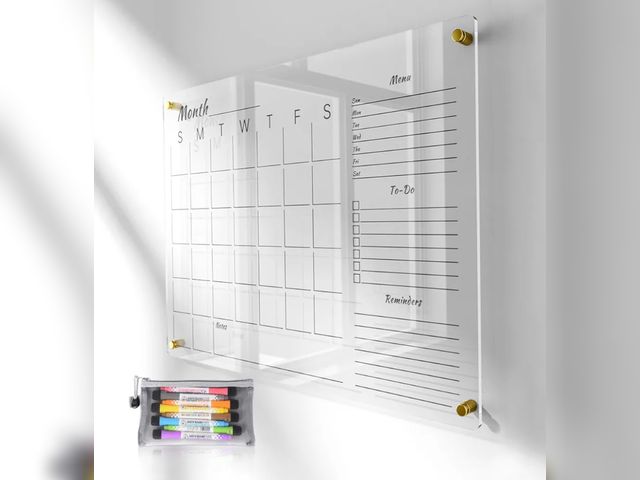 Lot 96-163878 - 28x20" Clear Acrylic Wall Calendar with Dry Erase Surface, Large Monthly Planner Board, Includes Vib...