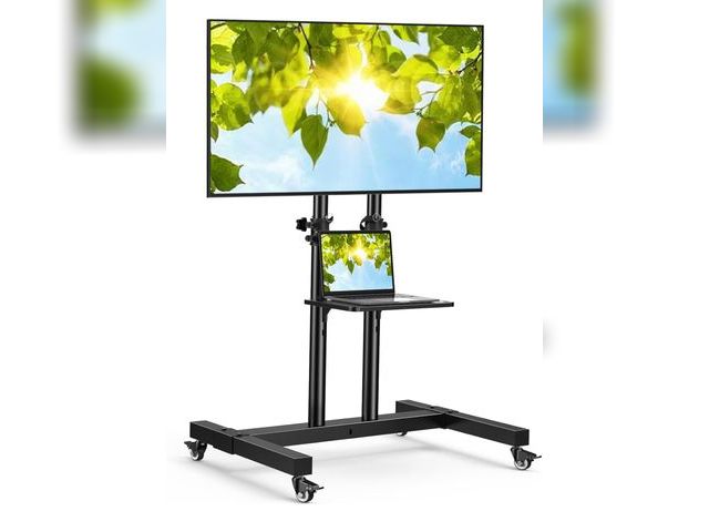 Lot 96-173523 - PERLESMITH Rolling TV Stand on Wheels for 32-83 Inch Screens up to 110lbs, Mobile TV Cart Height Adj...