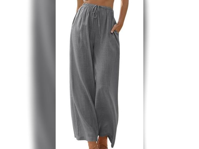 Lot 96-232644 - TEMOFON Pants for Women Wide Leg Linen Pant Palazzo Summer Casual Flowy Pants with Pocket Dark Grey ...