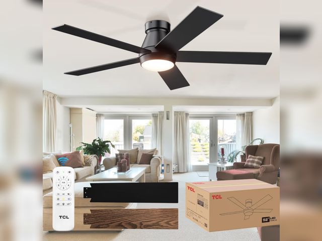 Lot 96-180610 - TCL 52" Ceiling Fan with Lights, Black Flush Mount Ceiling Fans with Remote Control, 6 Speeds DC Rev...