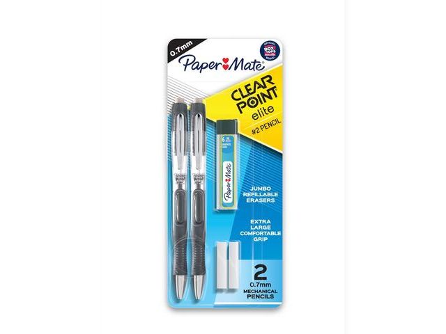 Lot 96-157243 - Paper Mate Clear Point Elite 2pk #2 Mechanical Pencils with Eraser &amp; Refill 0.7mm Black: Rubber ...