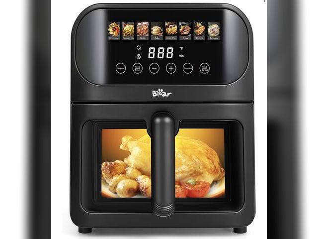 Lot 96-179327 - Bear Air Fryer, Stainless Steel Airfryer 8 Presets for Fast Family Meals, 6.4Qt Large Visible Window...