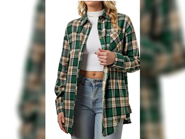 Lot 96-166512 - Fantaslook Plaid Shirts for Women Button Down Flannel Shirts Casual Loose Long Sleeve Blouses Tops S...
