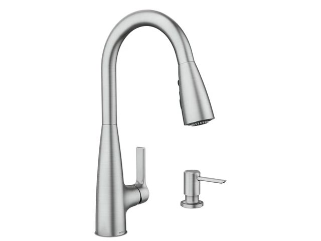 Lot 96-180969 - Moen Haelyn Spot Resist Stainless Single-Handle Pull-Down Sprayer Kitchen Faucet Featuring Power Boo...