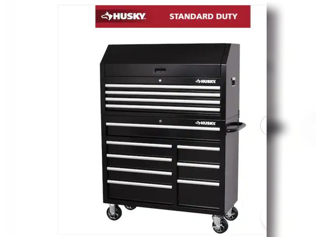 Lot 96-198600 - Husky Tool Storage 42 in. W x 18 in. D Standard Duty Black Tool Chest Combo unused, missing keys, de...
