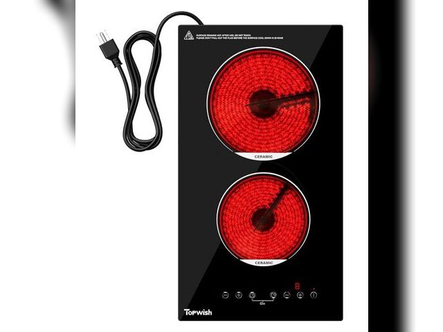 Lot 96-172373 - 2 Burners Electric Cooktop, 12 Inch Built-in Ceramic Cooktop, 120v Plug in Electric Stove Top with C...