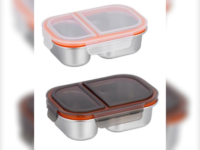Lot 96-193074 - Quorlentis 2pc Stainless Steel Snack Container, 2 Compartments with Leakproof Lid, Divided Lunch Box...