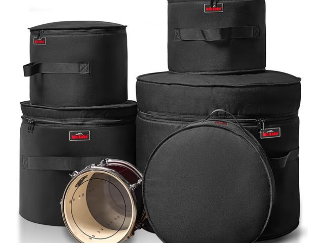 Lot 96-179108 - 5-Piece Drum Case Set - Padded Drum Bags for 22" Kick, 12"/13"/16" Toms &amp; 14" Snare | Lightweigh...