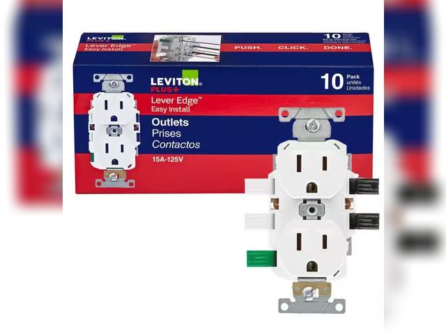 Lot 96-170812 - Leviton Lever Edge 15 Amp 125 Volt Duplex Outlet/Receptacle, Commercial Grade, White (5-Pack) ECBR1-...