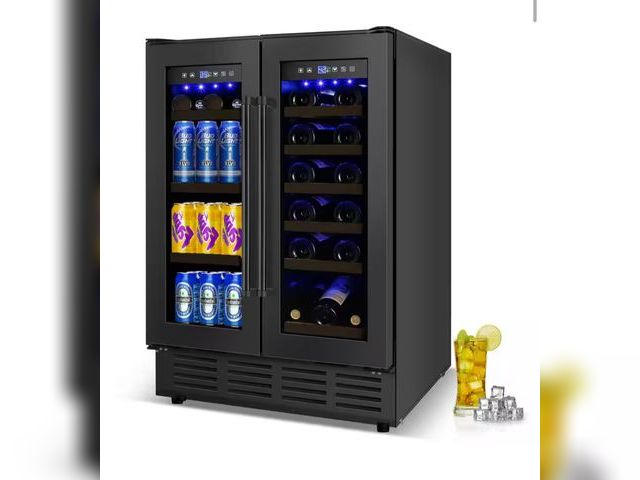 Lot 96-175344 - Denjol 23.5 in. Dual Open Built-in/Freestanding Outdoor Beverage Center in Black with Adjustable Tem...