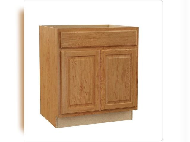 Lot 96-197519 - Hampton Bay Hampton 30 in. W × 24 in. D × 34.5 in. H Assembled Sink Base Cabinet in Medium Oak MSRP ...