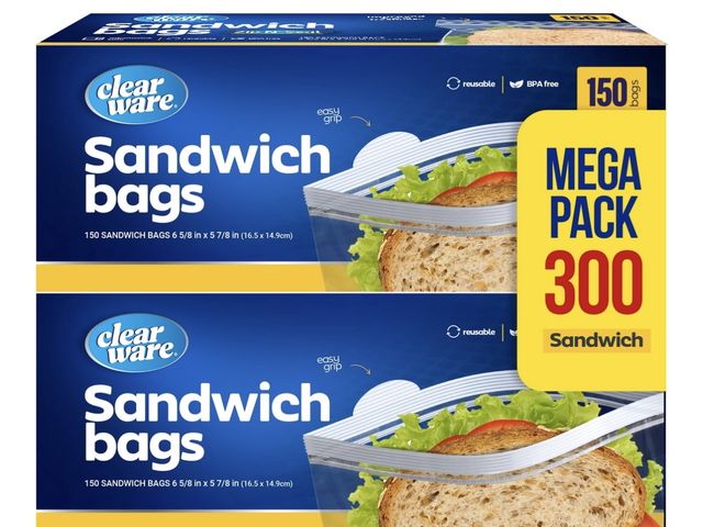 Lot 96-233193 - Clearware Zipper Top Sandwich Bags, 300 Count, 2 Pack New