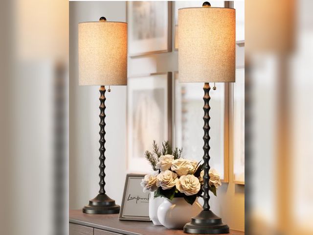 Lot 96-166150 - Buffet Lamps, Table Lamps Set of 2-30" H Tall with Sturdy Metal Bases &amp; Textured Linen Shades - ...
