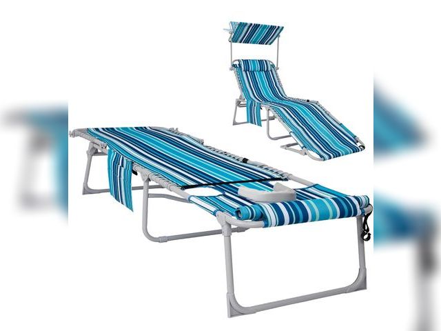 Lot 96-169054 - #WEJOY 3 in 1 Tanning Chair with Face Hole &amp; Canopy, 300 lbs Heavy Duty 5 Positions Folding Face...