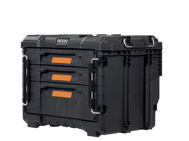 Lot 96-183668 - RIDGID
Pro Gear System Gen 2.0 14.6 in. W Black Resin XL 3 Drawer Durable Hand Tool Box with Divider...