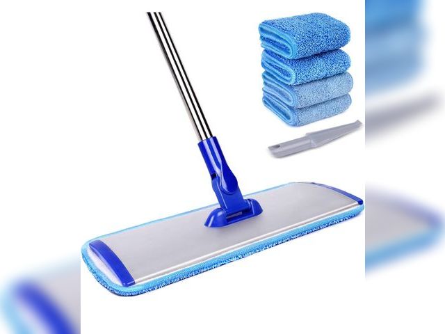 Lot 96-173897 - 18" Professional Microfiber Mop Floor Cleaning System, Flat Mop with Stainless Steel Handle, 4 Reusa...