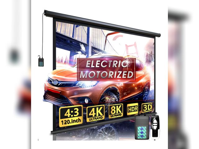 Lot 96-179160 - Aoxun 120" Motorized Projector Screen - Indoor and Outdoor Movies Screen 120 inch Electric 4:3 Proje...