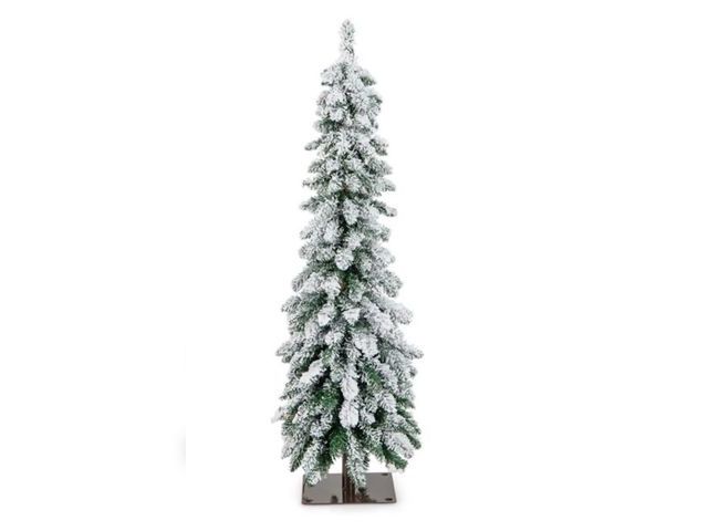 Lot 96-192401 - Costway 4-ft 11-Mode Pre-Lit Flocked Xmas Decoration Slim Christmas Tree - 100 LED Lights New
