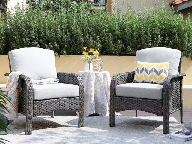 Lot 96-158337 - Toject Denali Gray Modern Wicker Outdoor Lounge Chair Seating Set with Light Gray Cushions (2-Pack) ...