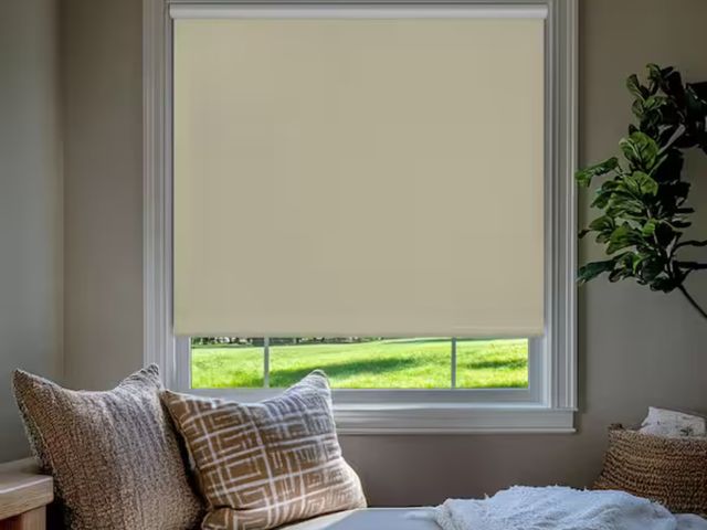 Lot 96-198410 - Lot of 13 Vinyl Roller Shades Cut To Size Cream Colored 37” X 78”
New 
MSRP $403.00