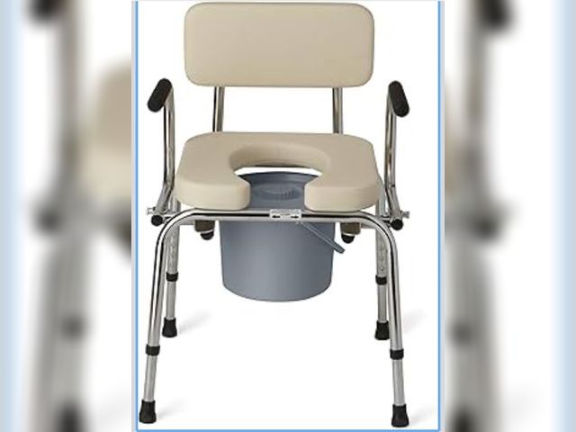 Lot 96-176231 - Medline Drop Arm Commode with Padded Seat and Backrest, Durable Toilet Chair for Adults and Seniors,...