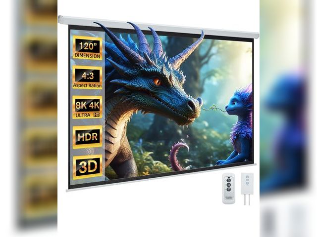 Lot 96-170375 - YODOLLA 120 inch Projector Screen Motorized,4:3 HD Retractable Electric Projector Screen 4K 3D Wall ...