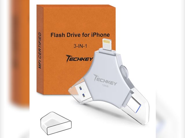 Lot 96-191074 - MFi Certified USB 3.0 Flash Drive 128GB for iPhone, 3in1 External Memory Photo Keeper Storage Stick ...