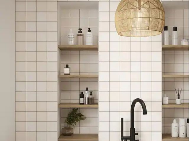 Lot 96-163344 - 81sq ft of Jeffrey Court
Beige Zellige 4 in. x 4 in. Subway Matte Ceramic Wall Tile (5.4 sq. ft. /Ca...