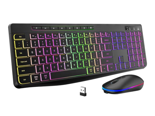 Lot 96-191099 - Wireless Keyboard and Mouse Combo With Backlit,2.4G Full Size Ergonomic Keyboard with Light Up Lette...