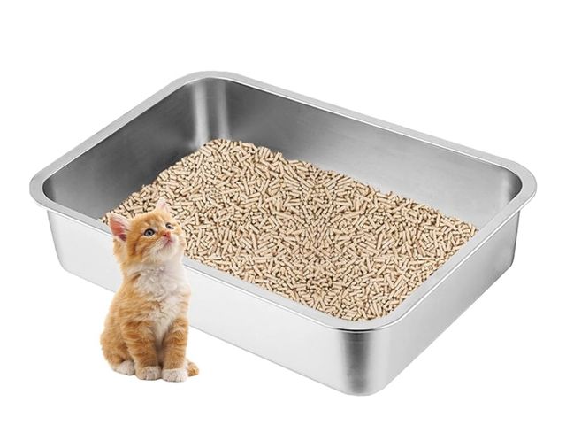Lot 96-170433 - Stainless Steel Litter Box for Kittens,15.7"×11.8"×4" Mini Metal Litter Pan Low Entry for Small Kitt...
