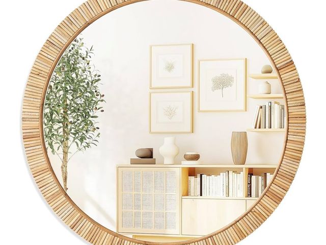 Lot 96-170914 - 24" Decorative Wall Mirror with Natural Rattan Frame, Round Boho Bathroom Mirror Modern Makeup Mirro...