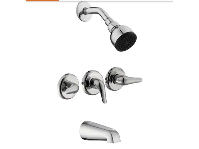 Lot 96-182002 - Glacier Bay
Aragon 3 Handle 1-Spray Tub and Shower Faucet 1.8 GPM in Chrome (Valve Included)
New