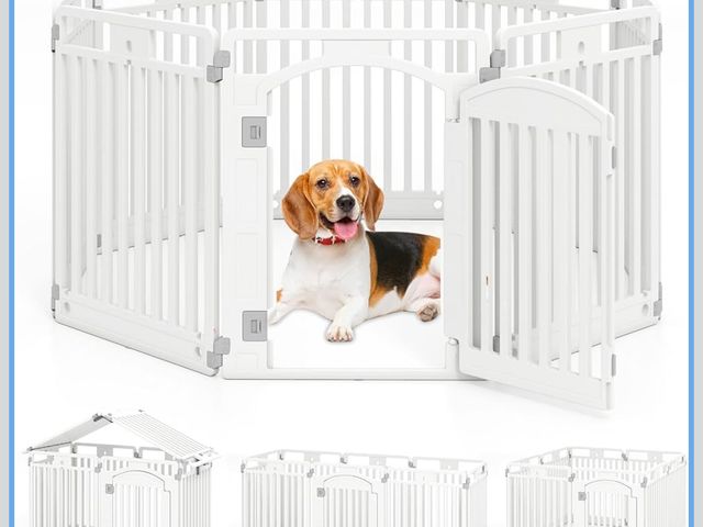 Lot 96-192403 - PETSITE 8-Panel Plastic Dog Playpen with Door, 32 Inch Tall Portable Shape-Customizable Pet Playpen ...