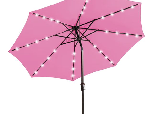 Lot 96-176675 - JEAREY 9FT Outdoor Patio Umbrella with Solar Lights, LED Lighted Pool Umbrella with Tilt and Crank, ...