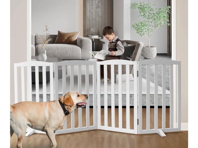 Lot 96-179180 - Freestanding Dog Gate Indoor,Doggie Gate Foldable Dog Gates for Doorways,Stairs or Hallways, Wooden ...