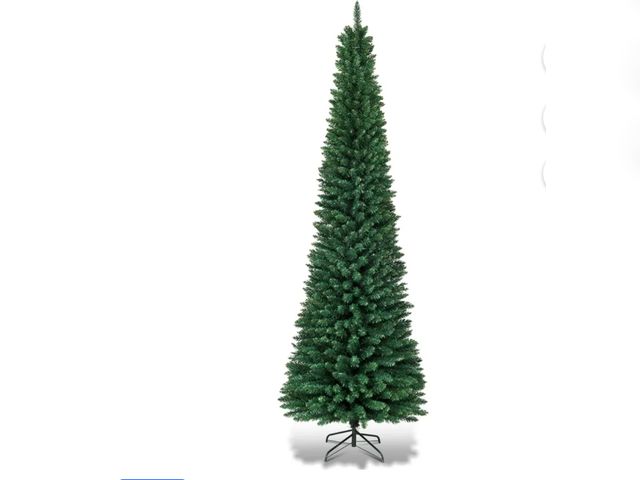 Lot 96-188456 - Costway 7Ft PVC Artificial Pencil Christmas Tree Slim Stand Green New MSRP $109