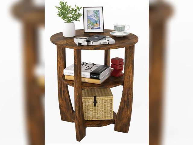 Lot 96-170072 - Round End Table with Storage Shelf,3 Tier Modern Side Table, Sofa Recliner Side Table,Accent Coffee ...