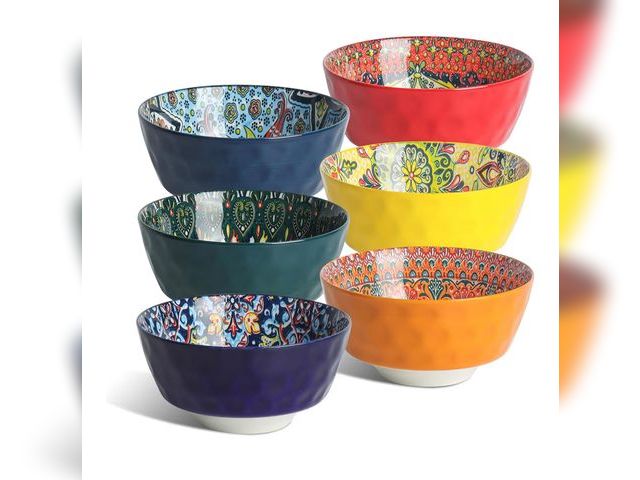Lot 96-176438 - KitchenTour Cereal Bowls Set of 6, 26 oz Ceramic Soup Bowls for Kitchen, 6.4 Inch Colorful Serving B...