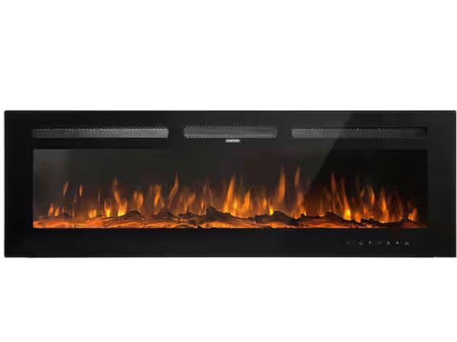 Lot 96-150292 - Boyel Living Black 60 in. Wall Mounted Recessed Electric Fireplace with Logs and Crystals, Remote 15...