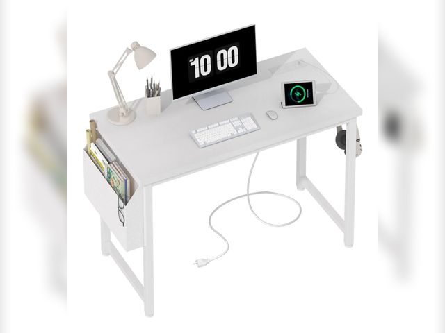Lot 96-174306 - Lufeiya White Computer Desk with Power Outlet, 40 inch Simple Teen Study Table Home Office Work Writ...